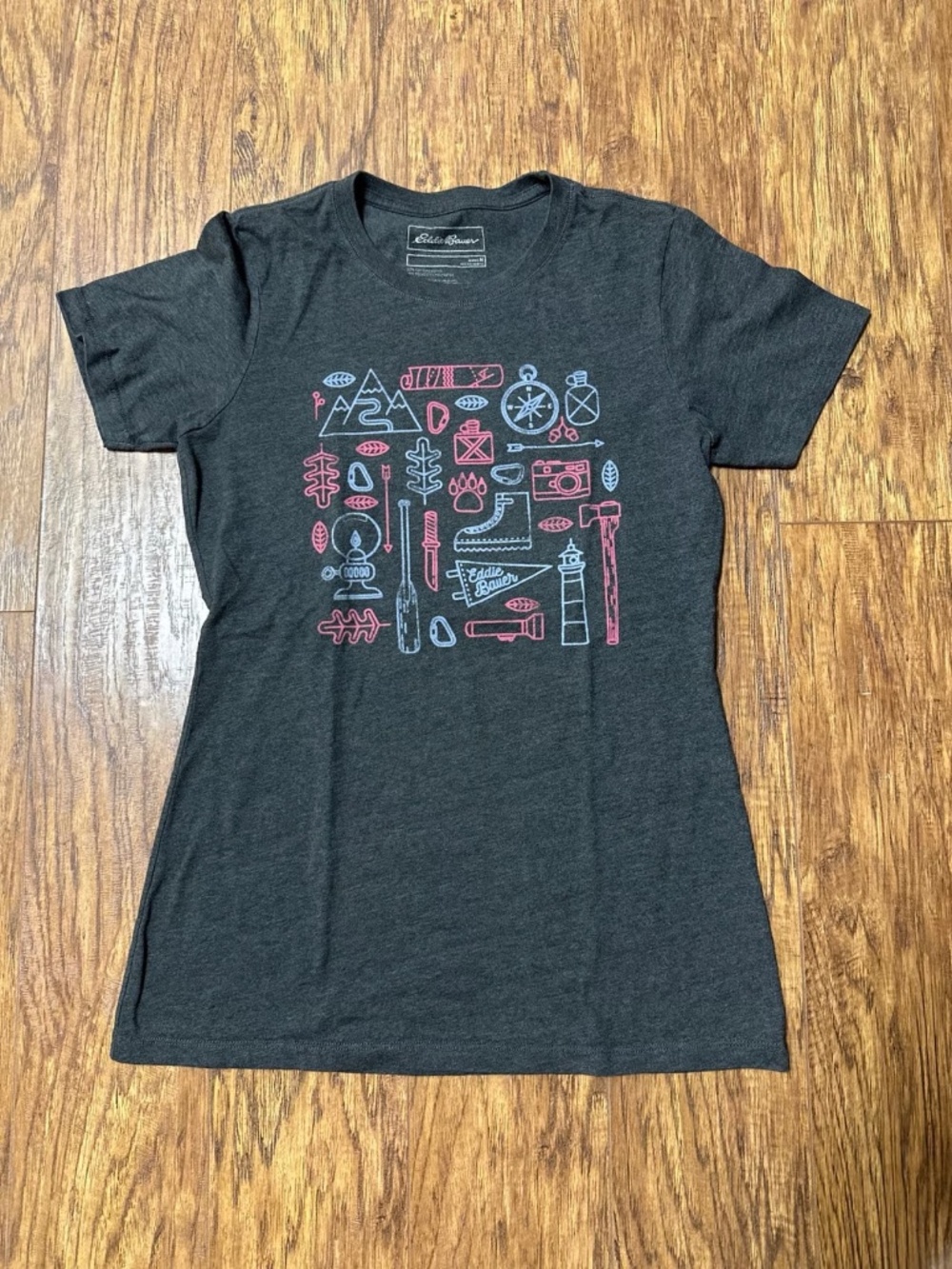 Eddie Bauer Women's Camping/Adventure Graphic T-Shirt Charcoal Grey Size Medium